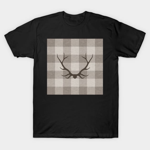 Plaid Antlers - taupe T-Shirt by SugarPineDesign